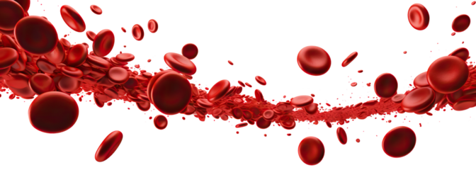 Dynamic red blood cells flowing in plasma, cut out