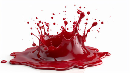 An image of red liquid splashed out on the white background. Generative AI