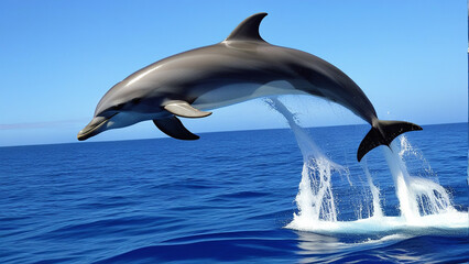 Graceful Dolphin Leaping Out of Deep Blue Ocean: A Moment of Freedom