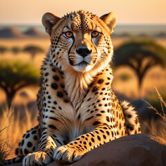 Majestic Cheetah Basks in the Golden Light of an African Sunset”