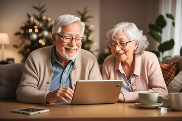 senior couple with laptop