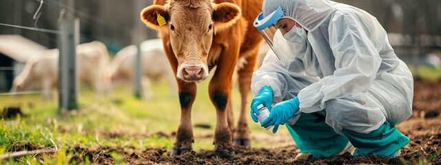 Veterinarian on a cow farm. Selective focus. - obrazy, fototapety, plakaty