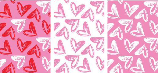 Hand drawn doodle heart pattern background. Love you pattern. 100% vector file