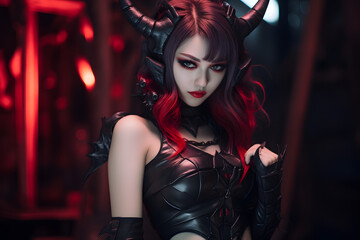 Fototapeta premium Bewitching Hellfire: Sensual and Tempting Devil Cosplay Poster