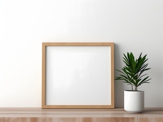 Fototapeta na wymiar 3D blank wooden frame mockup in the wall