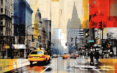City Collage with elements of photography and painting