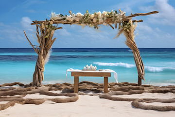 Wedding altar on a paradisiacal beach - obrazy, fototapety, plakaty