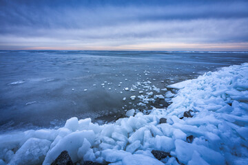 Baltic sea beach at winter in Kuznica, Hel Peninsula. Poland