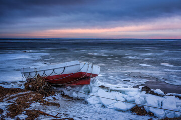 Baltic sea beach at winter in Kuznica, Hel Peninsula. Poland
