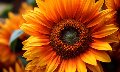 Vibrant Orange Sunflower Close-up with Exquisite Petal Details and Intricate Seed Patterns