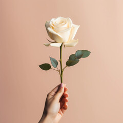  Woman hands holding white rose for Happiness moment, Love, couple, Anniversary, Valentine's day, wedding and love concept, Generative AI.