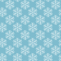 Winter seamless pattern with white snowflakes on blue background. Vector illustration for fabric, textile wallpaper, posters, gift wrapping paper. Christmas vector illustration