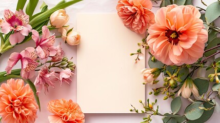 Greeting card with spring flowers with copy space for text