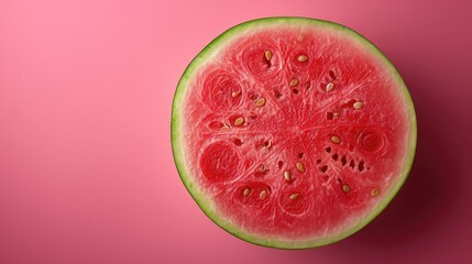 Slices watermelon with vibrant red and green hues, shot from an overhead perspective.