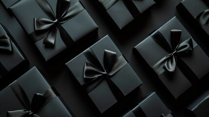 black gift boxes. Selective focus.