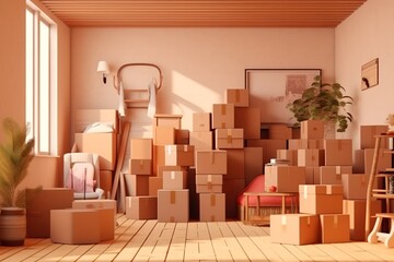 Boxes prepared for moving in an empty room