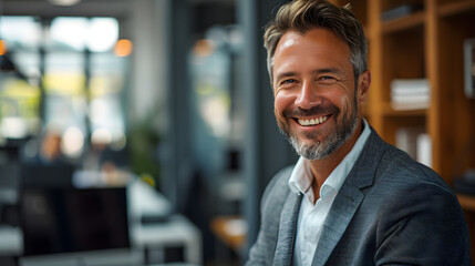 Fototapeta premium A prosperous businessman grinning at work