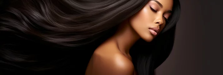 Foto op Canvas Black young pretty woman with a long shiny hair © inspiretta