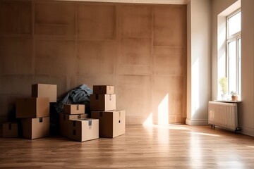 Boxes prepared for moving in an empty room