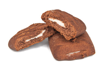 Appetizing chocolate chip cookies isolated on white background.
