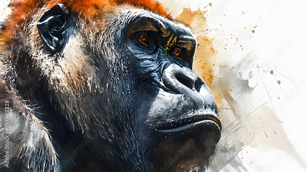 Sticker illustration with the drawing of a gorilla