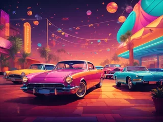 Türaufkleber Psychedelic Spaces Flat Cartoon Illustration design of Cars in a Vibrant Vector Style Designs. © Mahmud