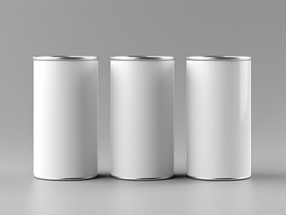 3D three blank white cans Mockup on isolated background