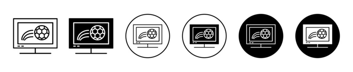 Soccer Live Match On TV vector icon set collection. Soccer Live Match On TV Outline flat Icon.