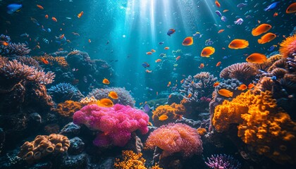 Obraz na płótnie Canvas Underwater Paradise: A Vibrant Display of Coral Reefs and Colorful Creatures Generative AI