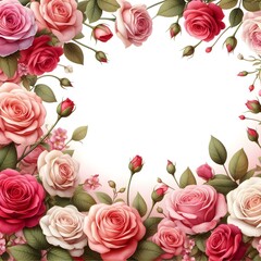 Rose flowers border on white background, illustration