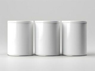 3D three blank white cans Mockup on isolated background