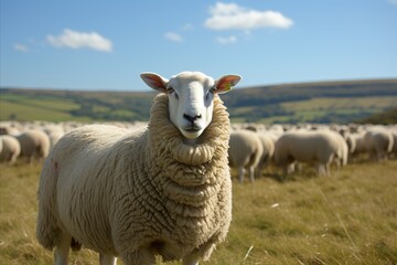 farm for breeding animals,portrait of a sheep in a pasture