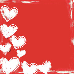 Modern hand-drawn design featuring white hearts on a red backdrop, perfect for conveying love on Valentine's Day, Mother's Day, or other affectionate concepts