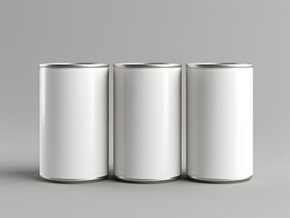 3D three blank white cans Mockup on isolated background