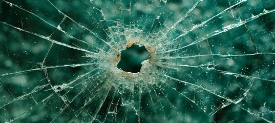 Weapon bullet hole on glass background. Generative AI technology.