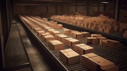 factory distribution center with cardboard boxes