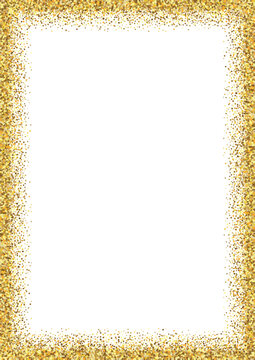 Glitter gold frame , a4 rectangle border for text isolated.