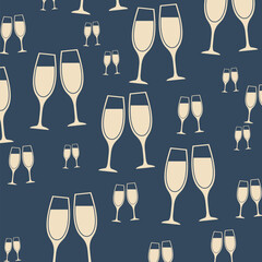 Champagne glass seamless pattern isolated on dark gray background
