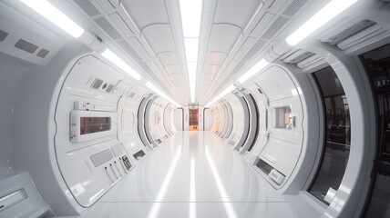 futuristic white led beam in a modern corridor