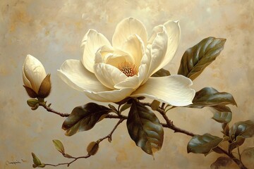 Flower Power: Yellow and White Magnolia Blossoms in a Vase Generative AI