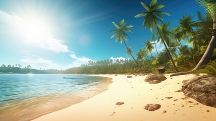 Fototapeta na wymiar beautiful natural white sand beach with palm trees photography