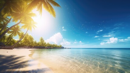 Fototapeta na wymiar beautiful tropical beach with sea and coconut tree