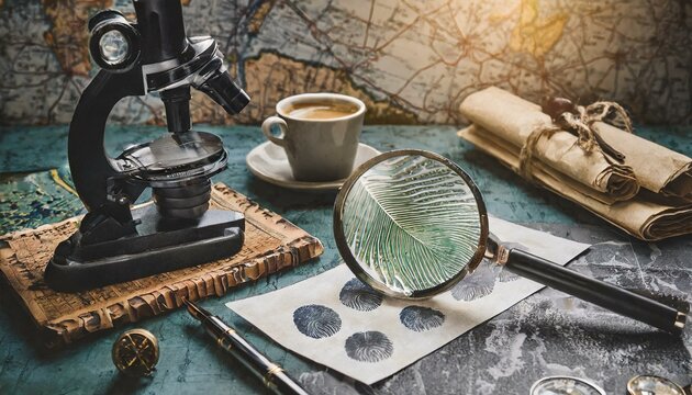 Forensic Chronicles: Vintage Crime Scene Collage with Magnifiers and Microscopes"