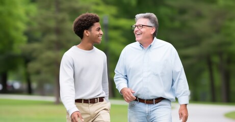 Mentor and mentee in a vibrant park, engaging in a meaningful conversation about future goals.