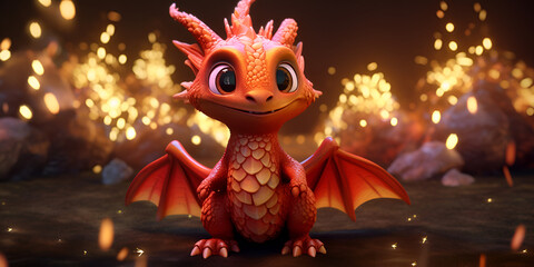 Dragon Cartoon,small red dragon sitting on a rock,
 fantasy creature design, dragon cartoon character, comic art, dragon art,