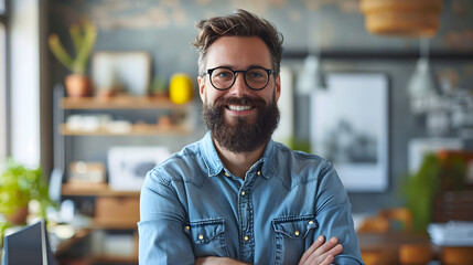 Sleek, self-assured, attractive hipster dude in the office - obrazy, fototapety, plakaty