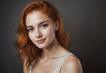 Portrait of a redhead young woman in studio
