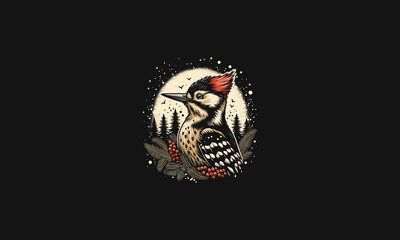 woodpecker on forest vector artwork design