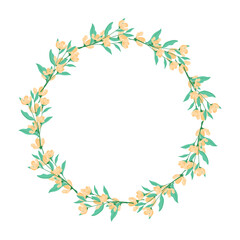 Vector hand drawn floral wreath frame on white background