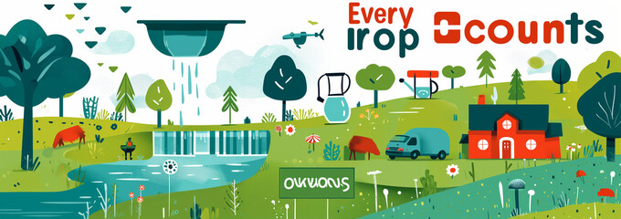 Inspiring graphic on the 'Every Drop Counts' theme, illustrating the pivotal role of individuals in water conservation. The artwork emphasizes collective responsibility, urging everyone to contribute 